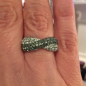 Sterling silver two tone green CZ ring